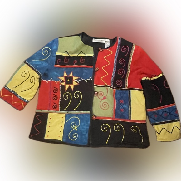 Vibrant, vintage XL Patchwork Art Jacket - Picture 2 of 8